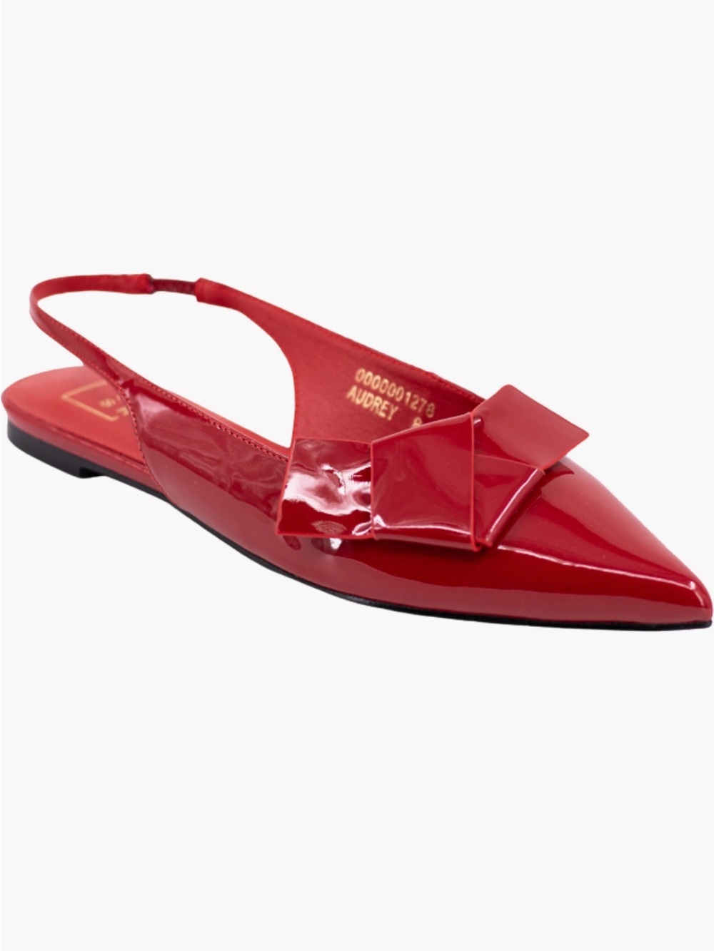 NEW ShuShop Audrey Pointed Toe Slingback Flat in Red Patent